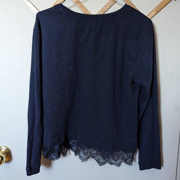 Abercrombie & Fitch Sweatshirt with Lace Accents | Navy | Large - Picture 2 of 4